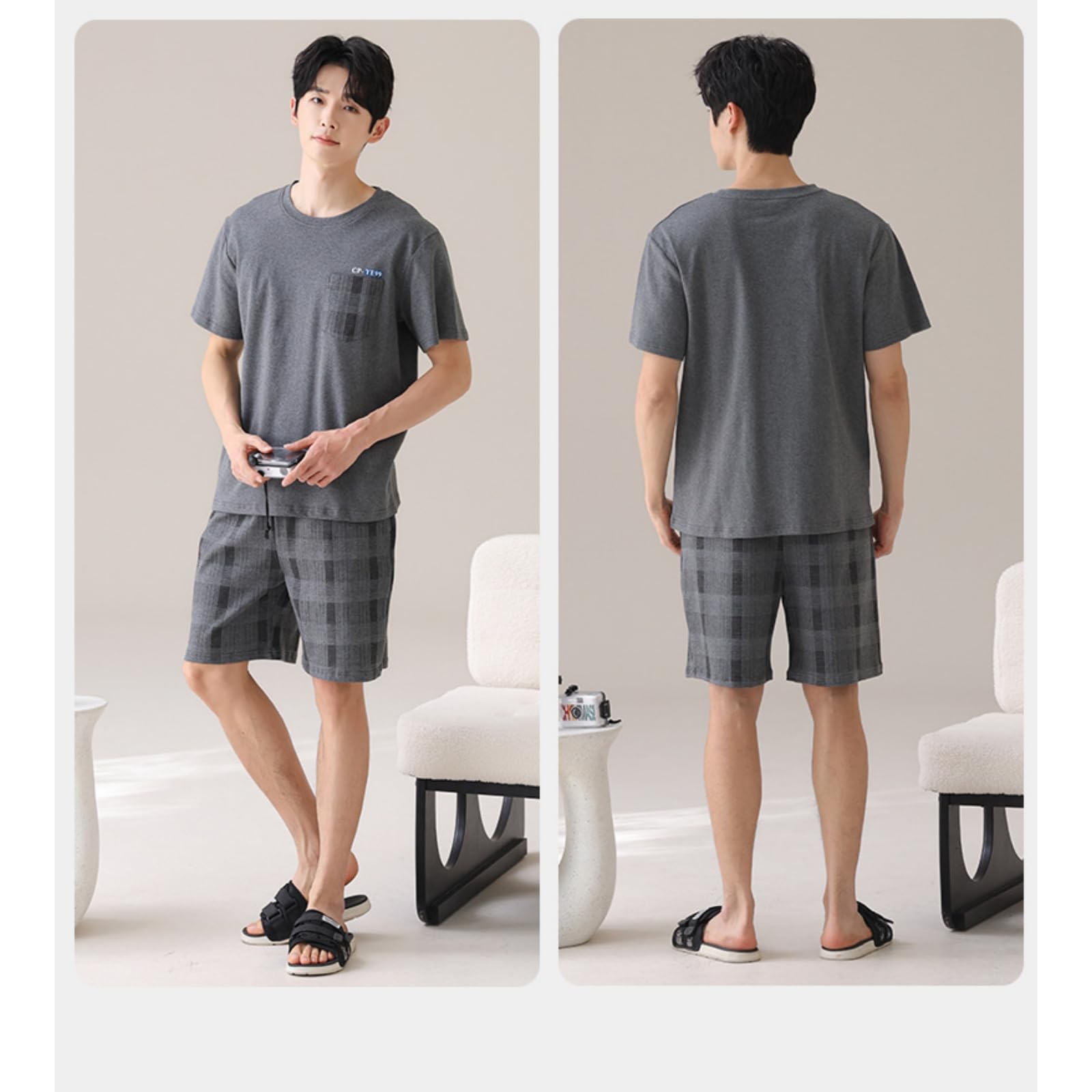 Pigiama Uomo Estivo Posuto da in Cotone Mobile Maschile più Dimensioni Summer Youth Home Abiti A Due Pezzi Set Pezzi-blu-5xl