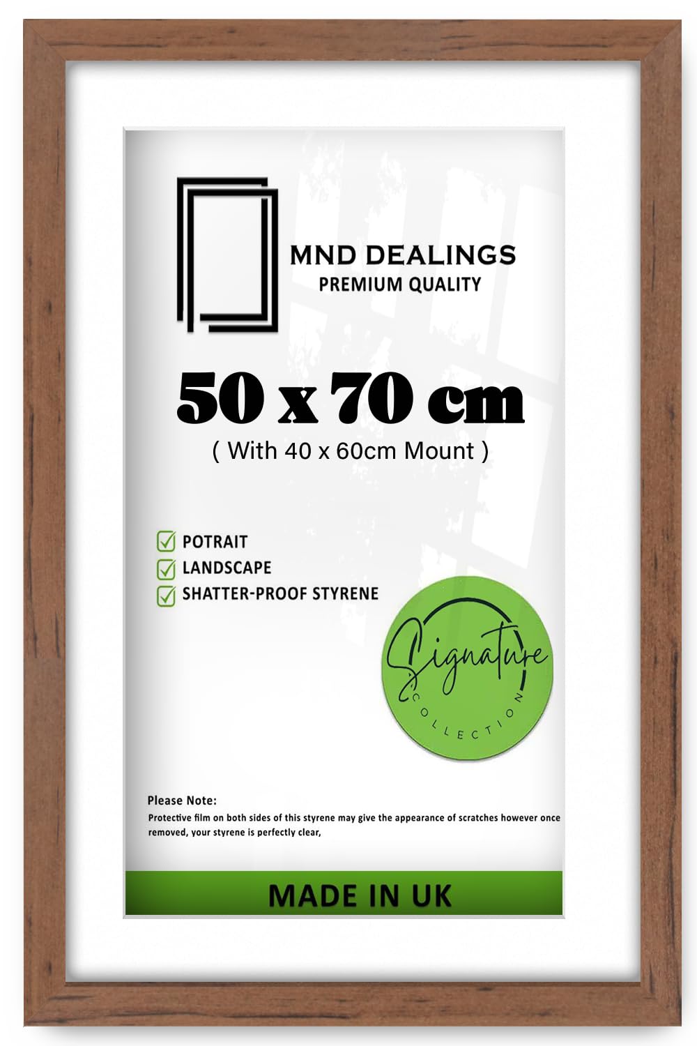 Mnd Dealings Walnut With Mount | Mdf Decorative Certificate Frame (50 X 70 Cm) With (23.62 X 15.74 Inch) White Mount Hanging Display | 20" X 28" Award, Art, Poster, Home Frame [ Walnut ]