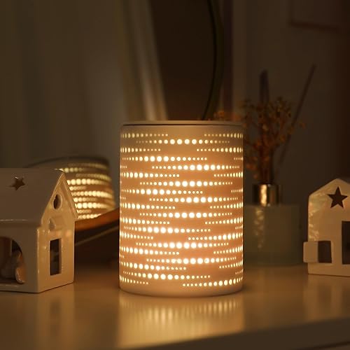 Calentador eléctrico de cera de cerámica, quemador de aceite de fragancia, cubo de cera derretida, 7 colores, luz cambiante LED, bandeja de silicona