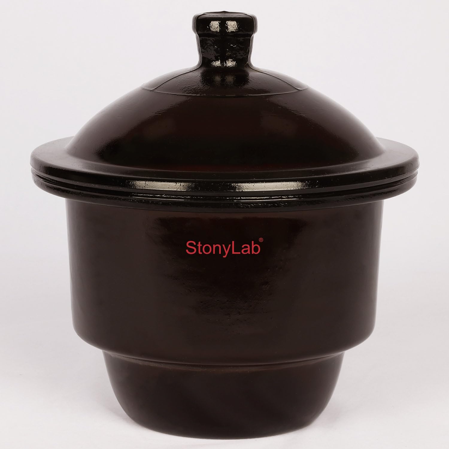 stonylab Pot Déshydratant en Verre Ambré, Dessiccateur de Lab Séchoir à Séchage Brun avec Couvercle de Bouton et Plaque en Porcelaine de ID:180 mm pour la Recherche en Laboratoire