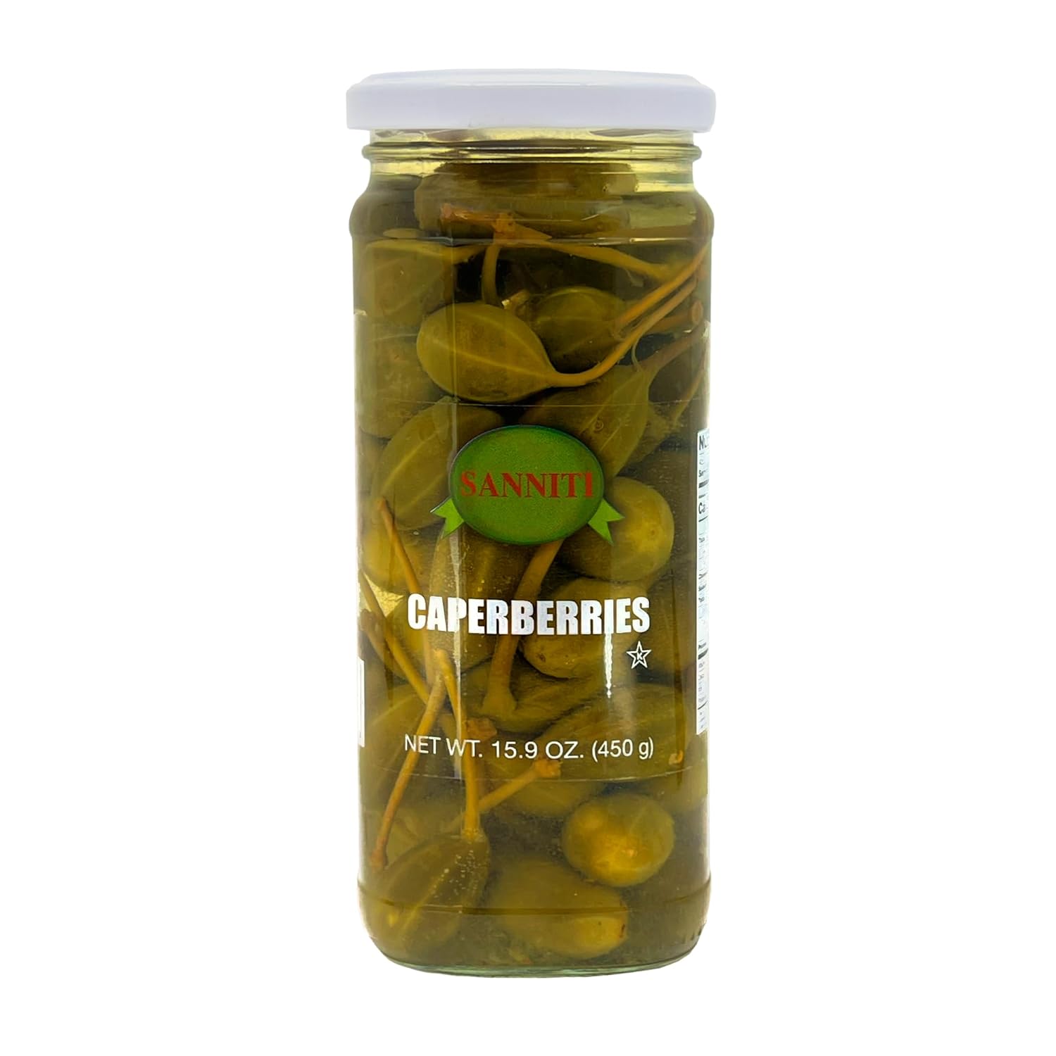 Sanniti Spanish Caper Berries in Vinegar Salt Brine - 16 oz Jar, Olive-Like Mediterranean Delicacy for Piccata & Crostini