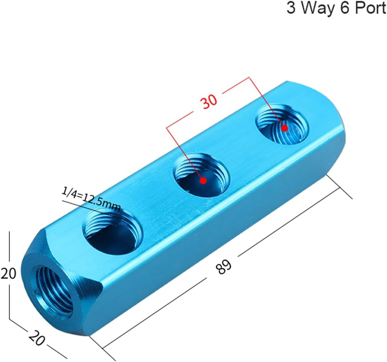 Pneumatic Components1/4" PT Thread Port 2 3 4 5 6 7 8 9 Way Pneumatic Quick Connector Air Hose Aluminum Manifold Block Splitter(3 Way 6 Port)