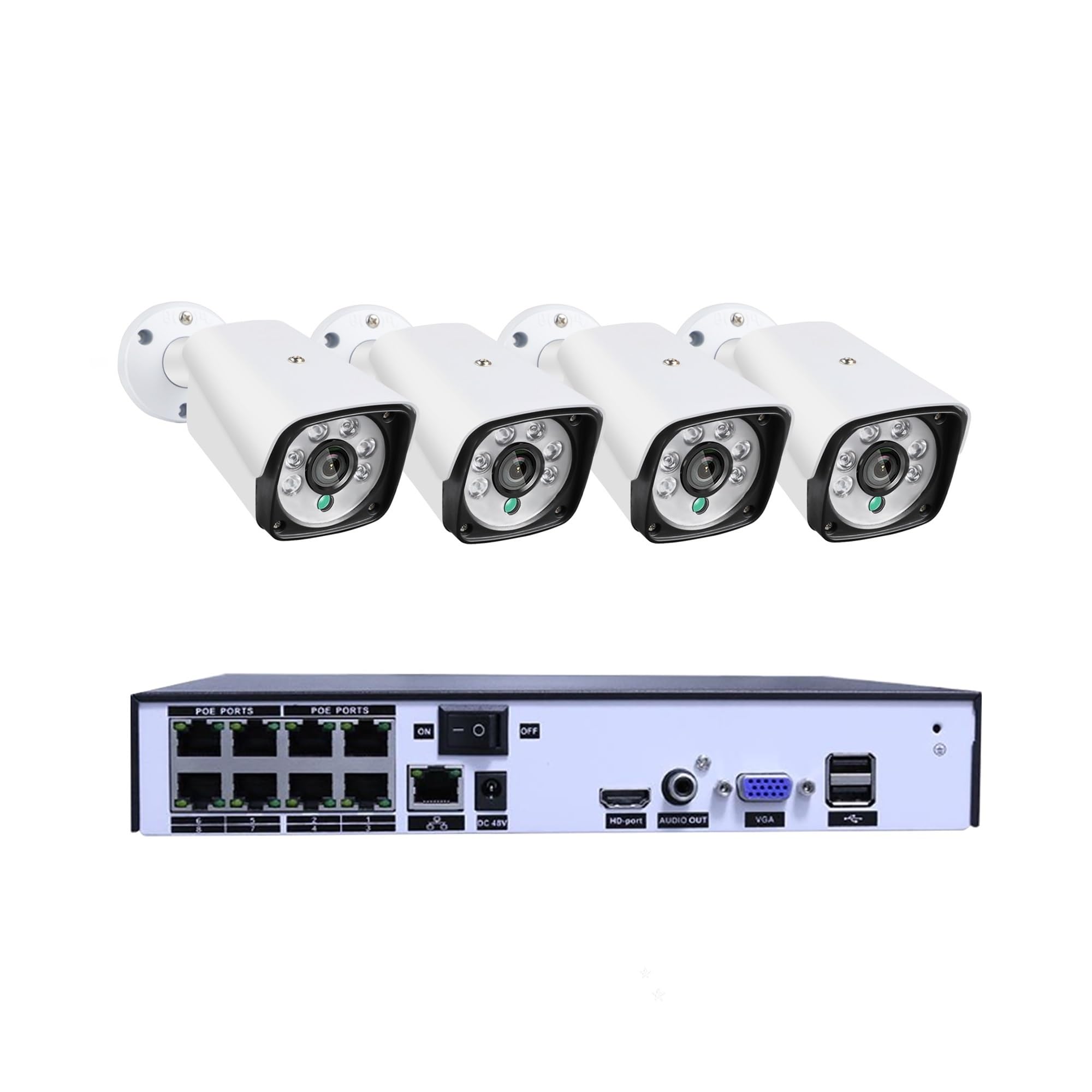 Kamera bezpieczeństwa, H.265 + 4CH 4k 8MP POE Zestaw Do Systemu Bezpieczeństwa Rejestrator Rj45 Kamera IP Do Wykrywania Twarzy Zewnętrzna Wodoodporna Wideo CCTV(None,8ch NVRX4 Cam 4.0MP)