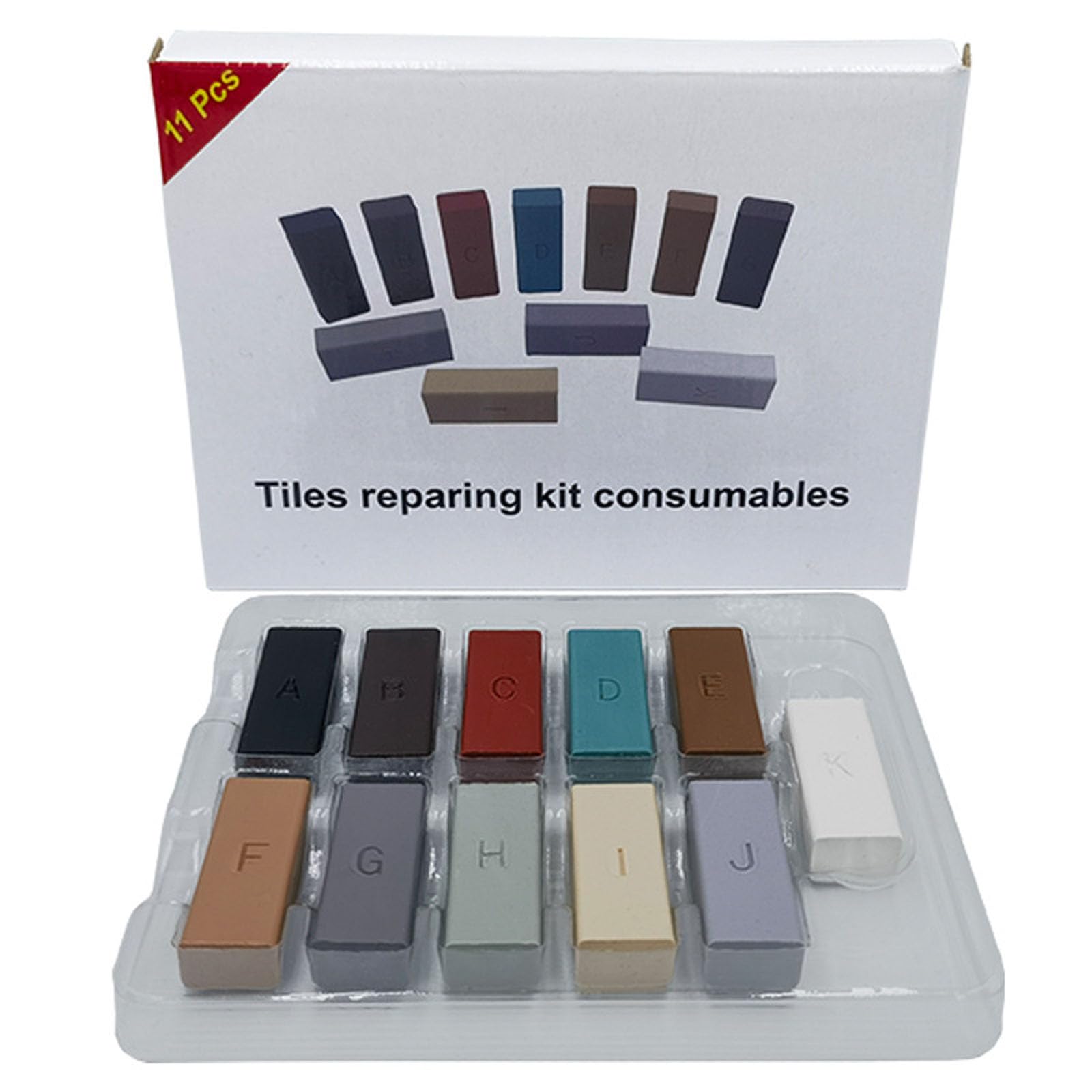 Craft - Juego de reparación de suelos de madera con bloque de ceras de 11 colores y bolígrafo de calefacción eléctrica para arañazos, grietas y agujeros en muebles T