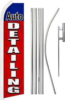 Auto Detailing Swooper Advertising Flag & Pole Kit - Perfect for Car Washes, Auto Detailing Locations, Dealerships