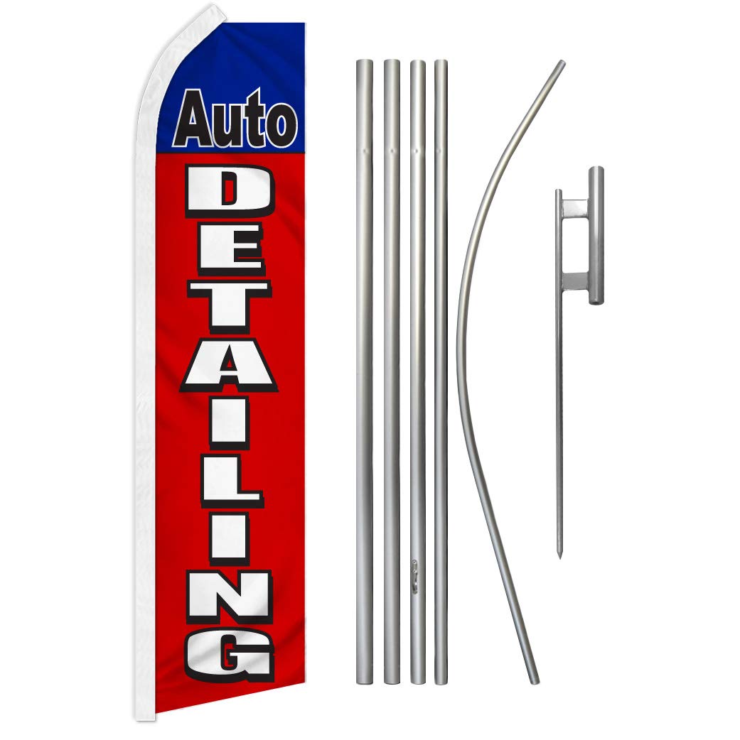 Auto Detailing Swooper Advertising Flag & Pole Kit - Perfect for Car Washes, Auto Detailing Locations, Dealerships