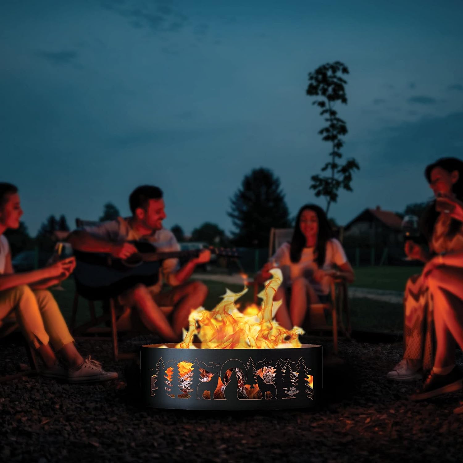 PD Metals WR00448 Wolves Unpainted 12 in. Tall 48 in. Diameter Outdoor Fire Ring 48 x 48 x 12 in. Rustic Black Color