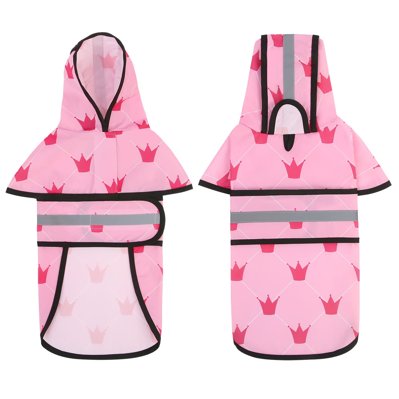 HDE - Chaqueta impermeable reflectante ajustable con capucha para mascotas, chubasquero con agujero para correa, para perros pequeños a extragrandes, diseño de princesas, talla S