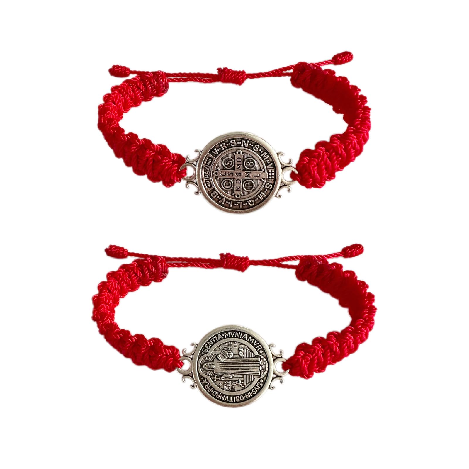 Bovemee 2 Pcs Red ST Benedict Bracelets Catholic Rosary Gifts Black Saint Benedict Bracelet Adjustable Blue String Medalla De San Benito Religious Gifts For Men Women