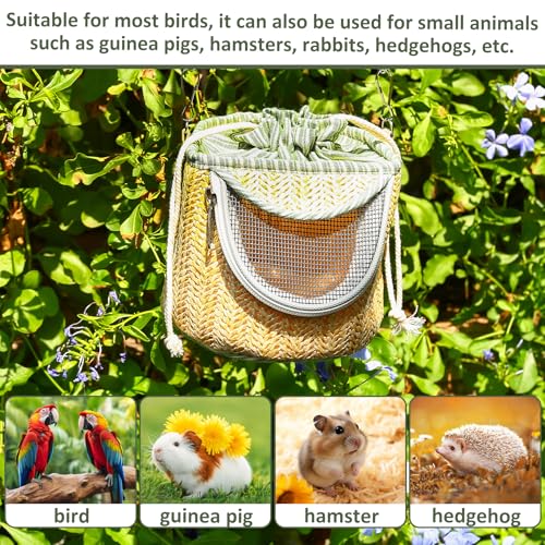 Image of Bird Carrier Travel Cage Backpack with Straw Woven - Small Bird Cage, Portable Pet Backpack Breathable Outer Cage Bird, Travel Lightweight Parrot Parakeet Cage Bag