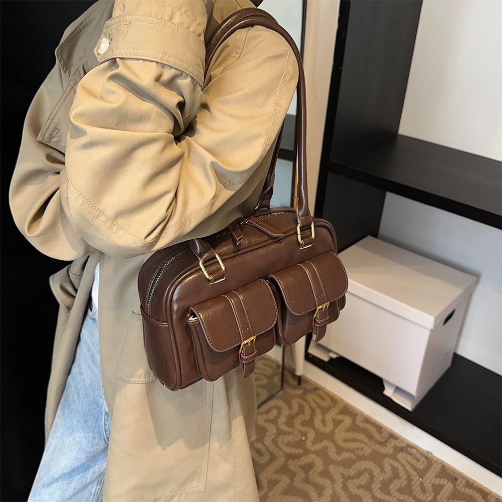 Sac à bandoulière en cuir synthétique pour femme, double poche, fourre-tout Boston
