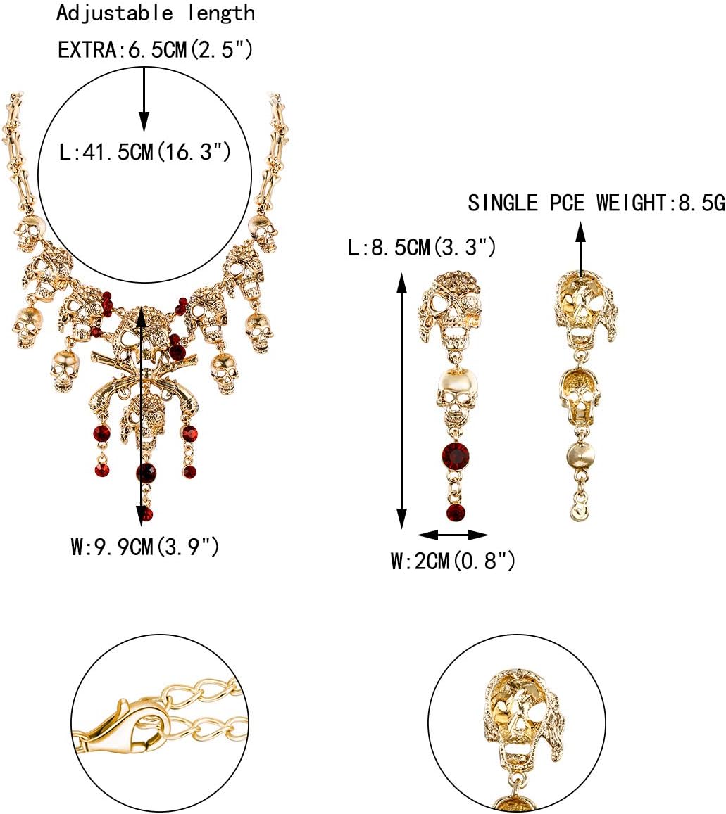 EVER FAITH Halloween Cosplay Jewelry Accessories Austrian Crystal Horror Punk Pirate Skull Bib Collar Necklaces Earrings Set for Women