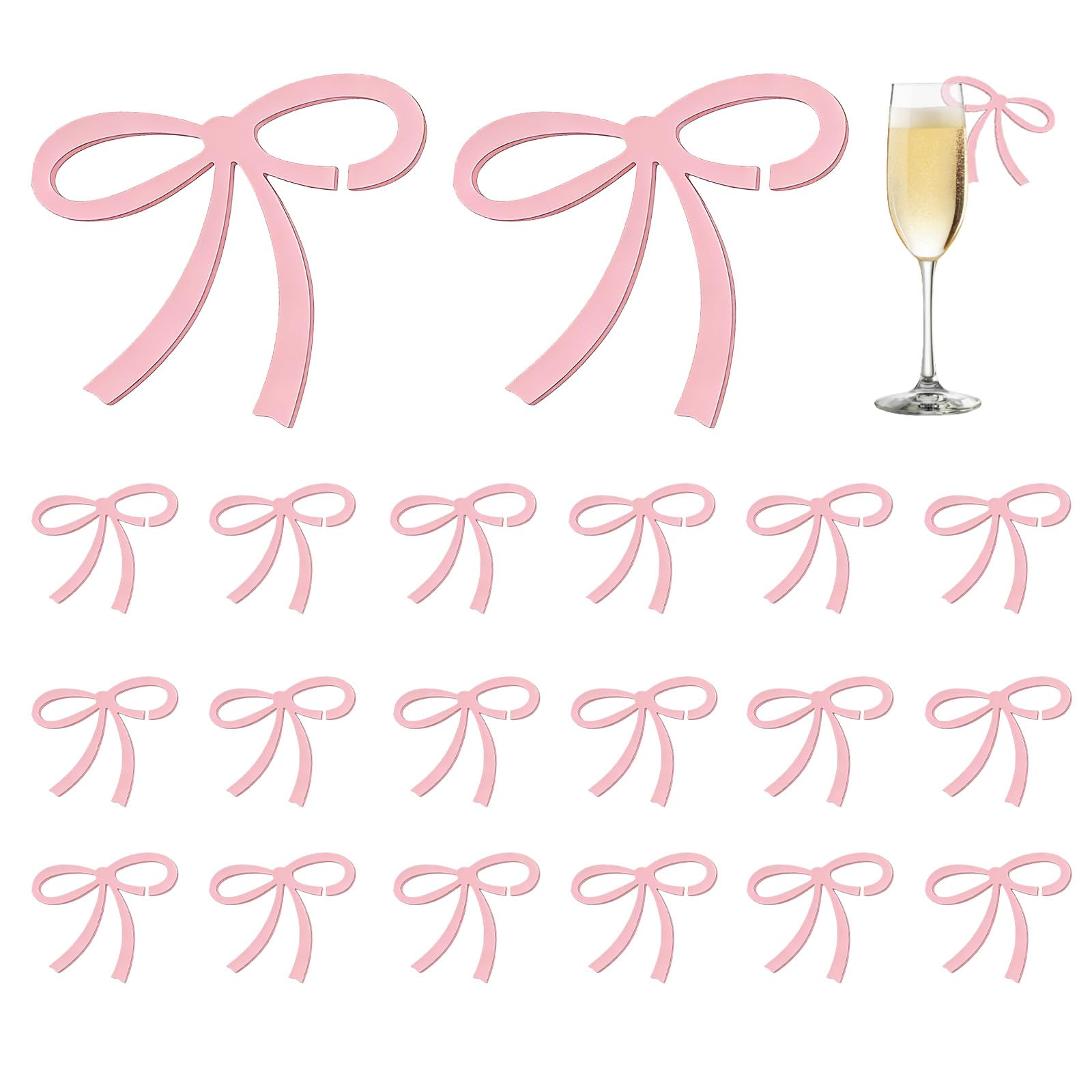 Nzexlyva 20 Pcs Pink Bows Drink Tags, Cocktail Accessories, Glass Charms for Drinks, Bow Drink Markers Wine Glass Charms for Bachelorette Birthday Wedding Coquette Tasting Party Decor Accessory