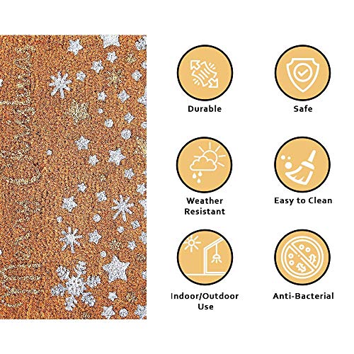 Image of Onlymat Christmas Coir Doormat With Non-Slip PVC Backing for Gateway, Entryway, Outdoor, Indoor, Patio - Durable and Large, Weatherproof Multicolour, Merry Christmas Printed Rug (60cm x 1.5cm x 40 cm)