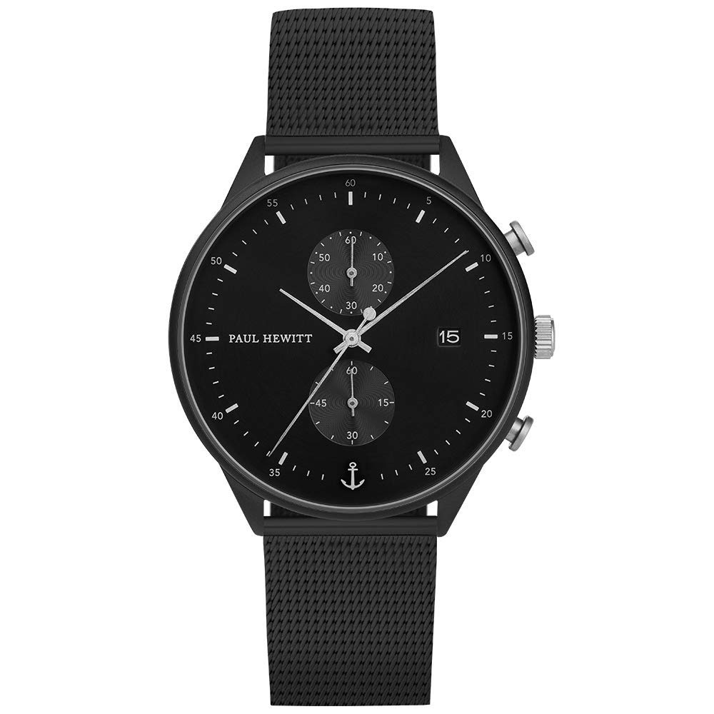 PAUL HEWITT Stainless Steel Men Analog Watch Chrono Line Black Sunray Ip Black With Mesh Strap In Ip Black, Band_Brown (B07D84C4N6) Amazon Price History, Amazon Price Tracker