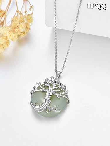 Miniatura 6 de Collar de árbol de la vida chapado en plata de ley de 14 quilates redondo de jade para mujer, madre, hermana, cumpleaños, día de San Valentín, día