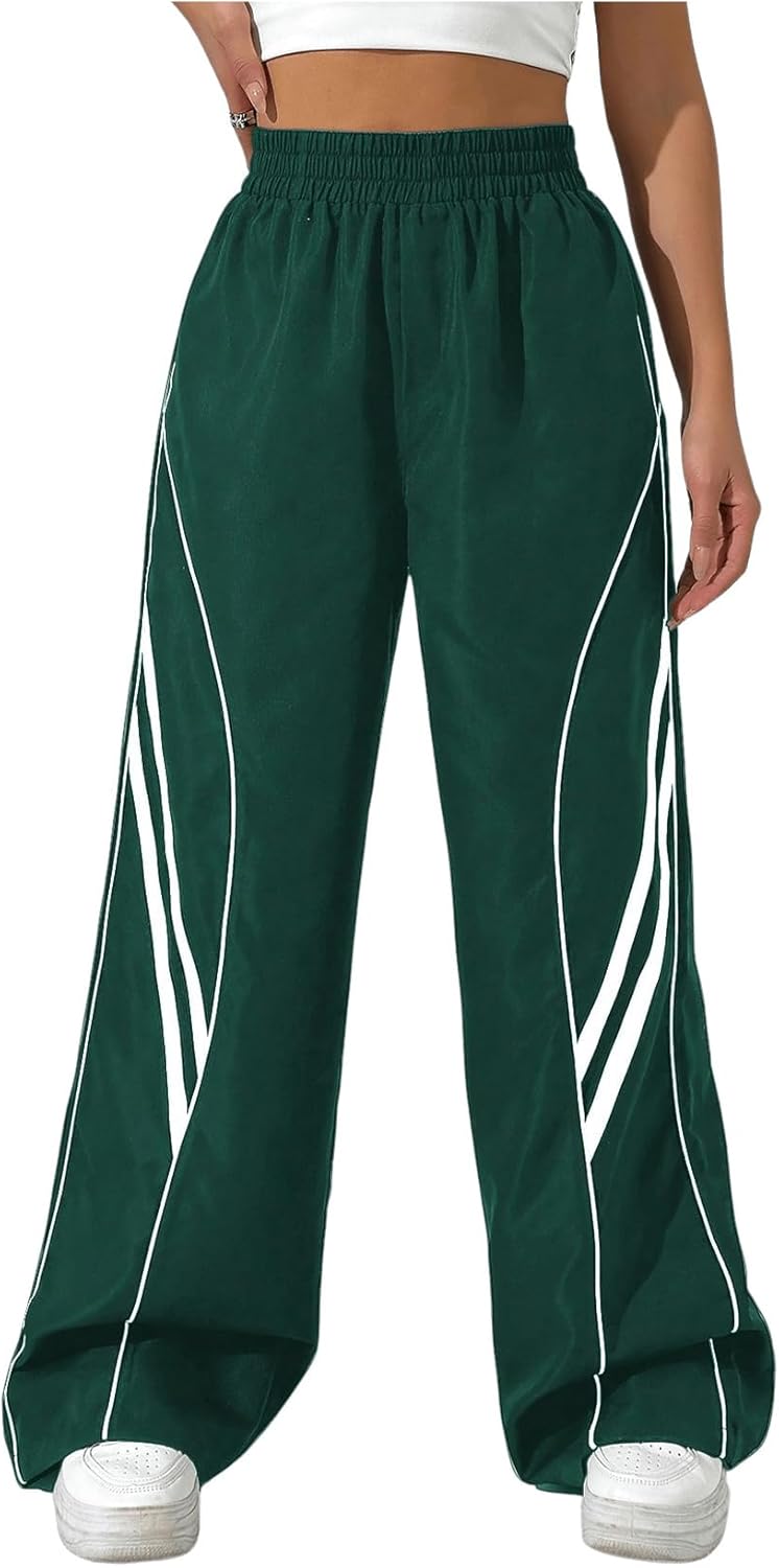 GORGLITTER Women's Wide Leg Track Pants Baggy Y2k High Waisted Dance Parachute Trousers Steertwear