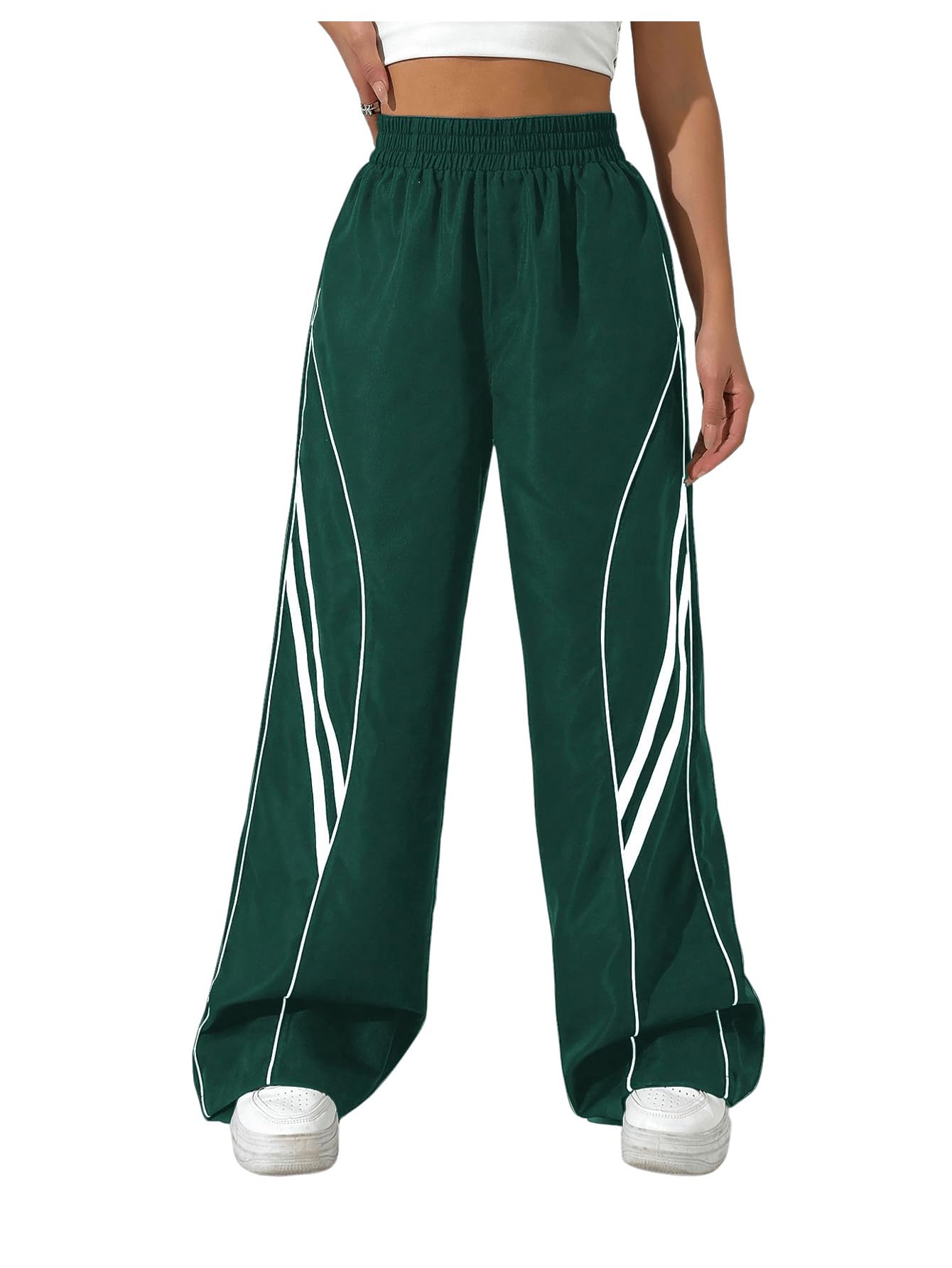 GORGLITTER Womens Wide Leg Track Pants Baggy Y2k High Waisted Dance Parachute Trousers Steertwear