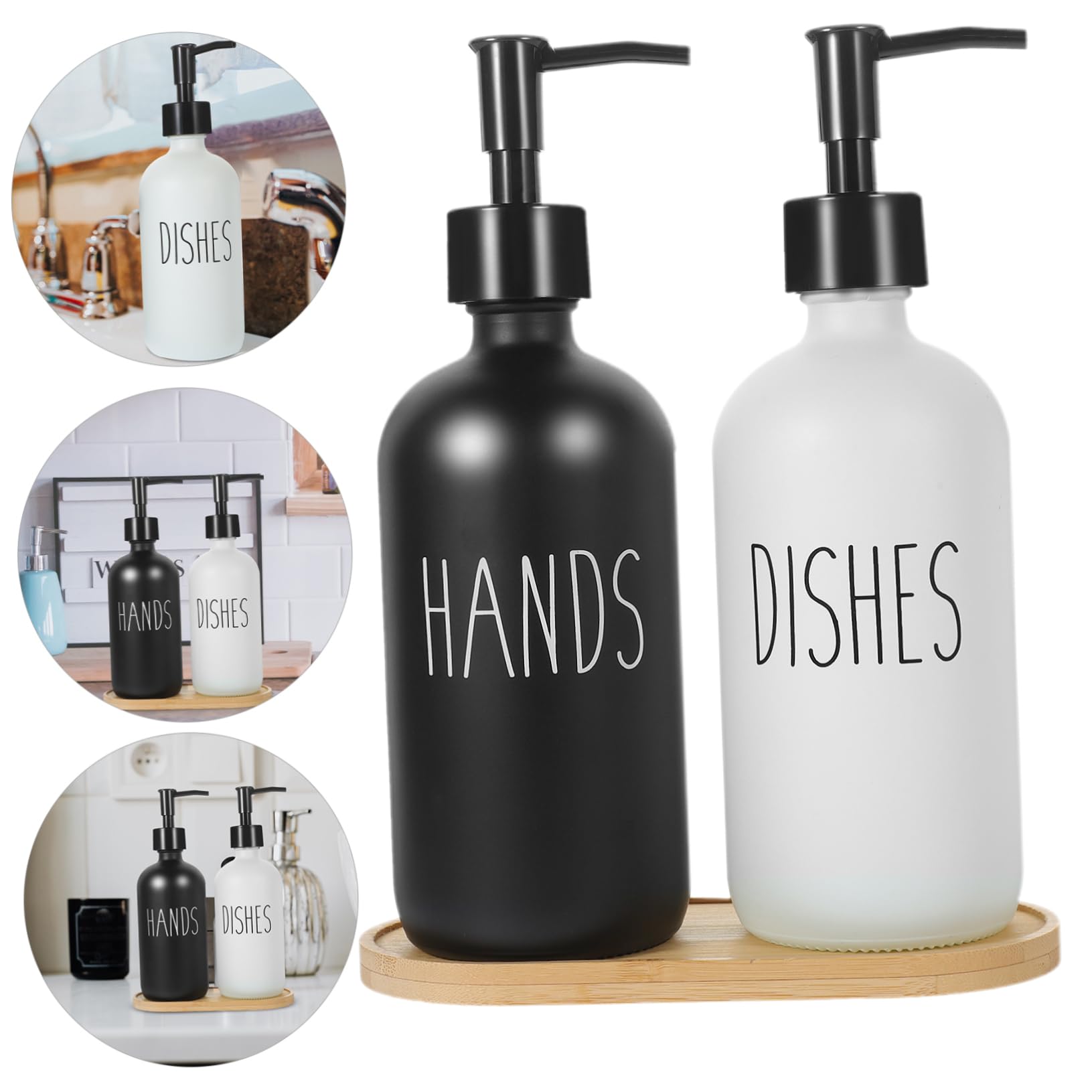 Happyyami Dispenser con Vassoio Bottiglie per Manuale e Detersivo Design Bagno