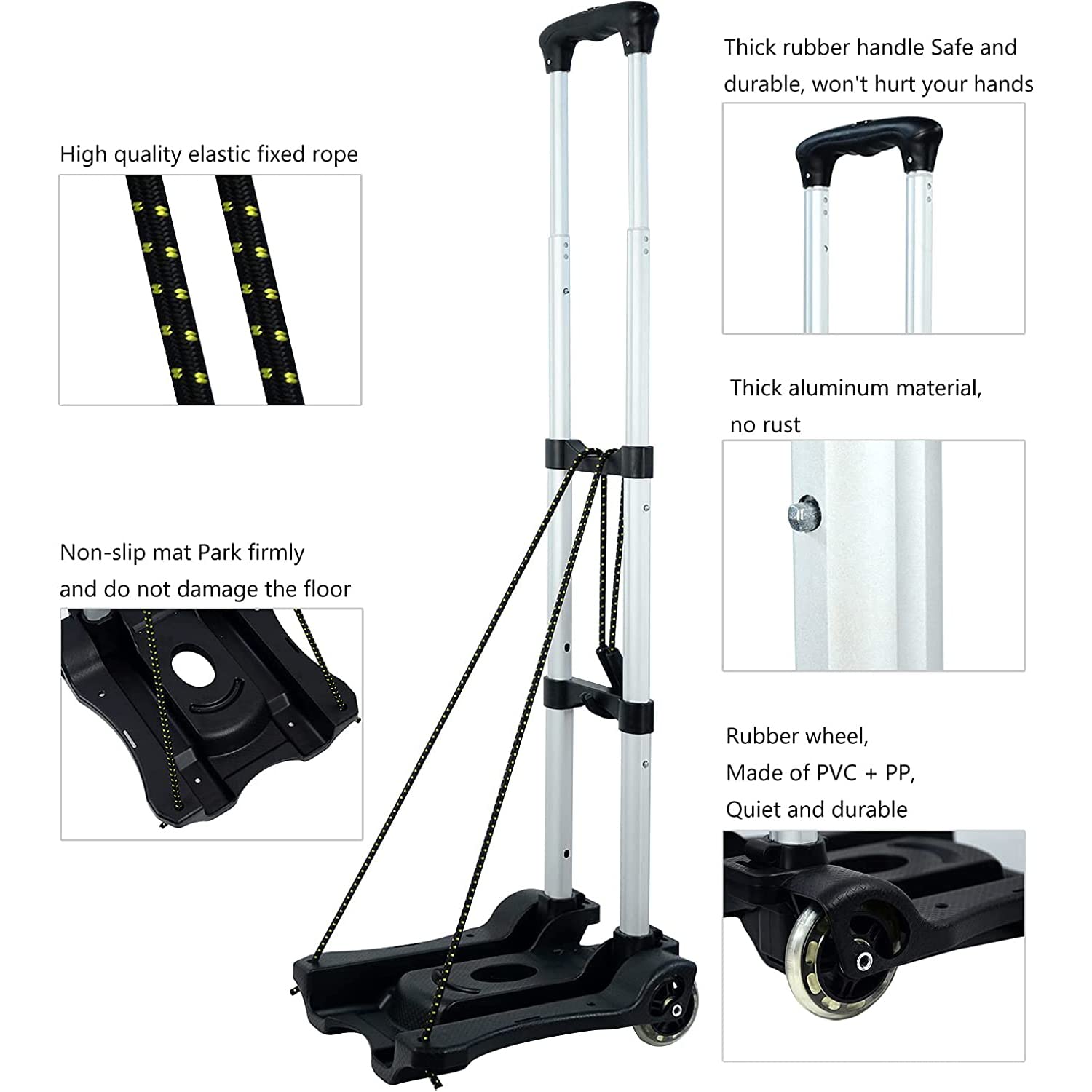 MAXBROTHERS Diable Pliant Chariot de Voyage-Capacité de Charge de 40 Kg Diable Pliant 2 Roues avec 2 Cordes Elastiques, Chariot Portable et Pliablecapacité pour Les Bagages,Shopping,Voyage