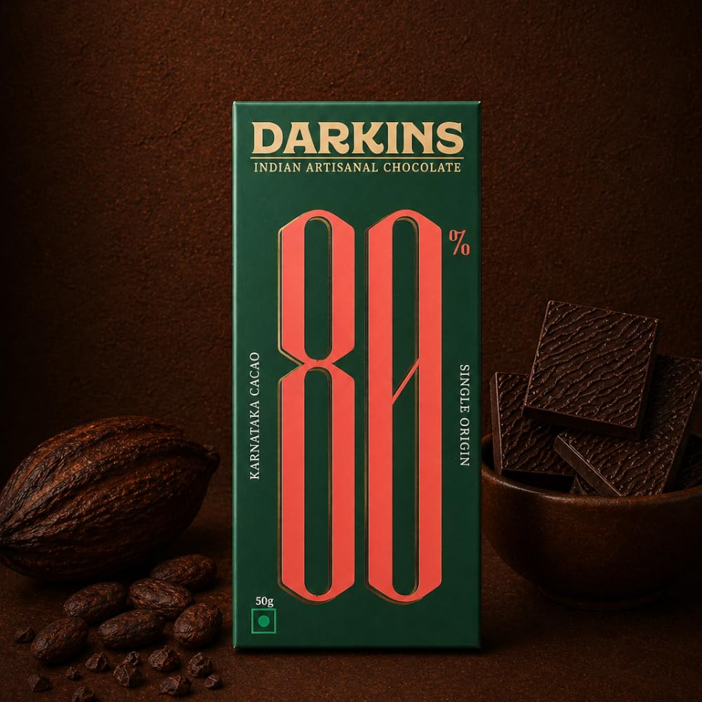 Darkins Dark Chocolate | 80% Dark Chocolate Single Origin | Vegan | Natural | Cacao Beans | Bean to Bar | 50 Gm Each Pack of 2-image-41