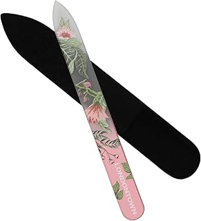 LONDONTOWN Safara Double-Sided Glass Nail File & Care Tool, Professional Grit Etched Crystal Manicure Accessory with Case Pouch