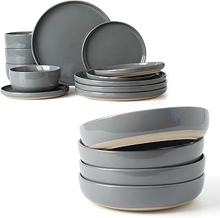 Famiware Milkyway Plates and Bowls Set For 4, 16-Piece Dinnerware Sets, Dark Gray