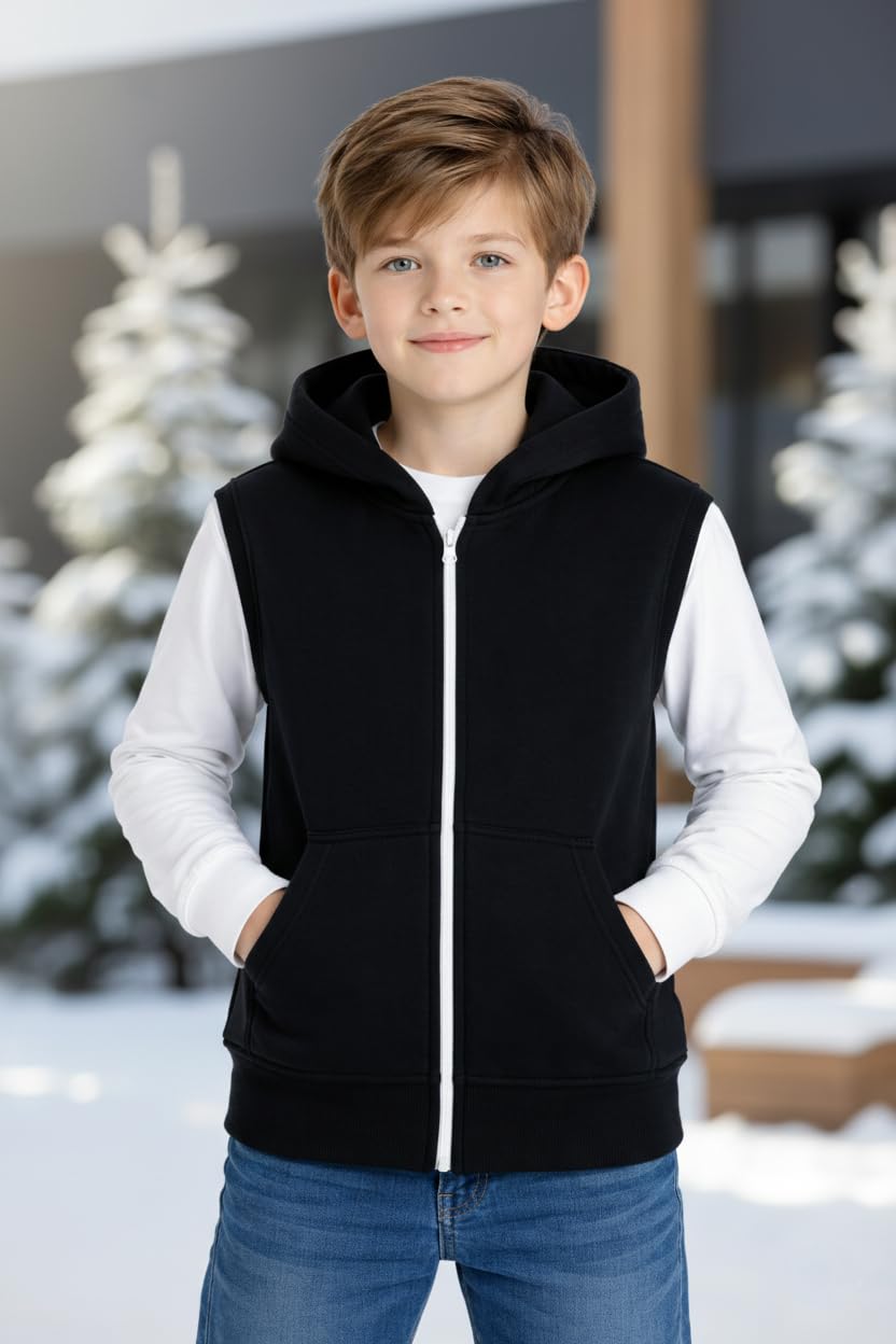 A2Z 4 Kids Gilet Con Cappuccio Giacca Tessuto Senza Maniche Con Cerniera Cappotto Nuovo Moda Casual Ragazze Ragazzi Età 5-13 Anni