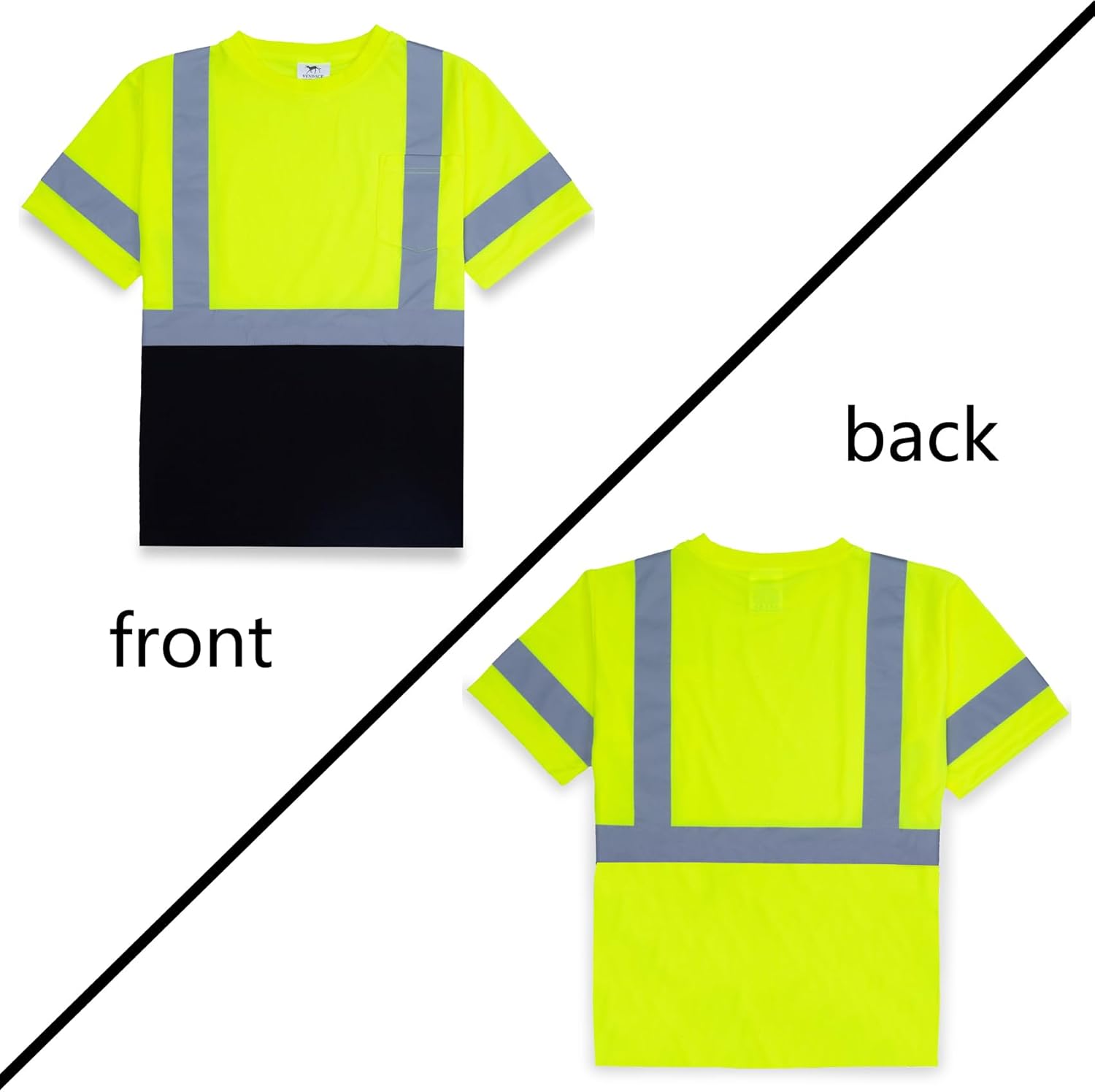 VENDACE Men's High Vis Class 3 Safety T Shirt ANSI Reflective Work Short Sleeve Shirt with Black Bottom(Yellow,L) - Image 6
