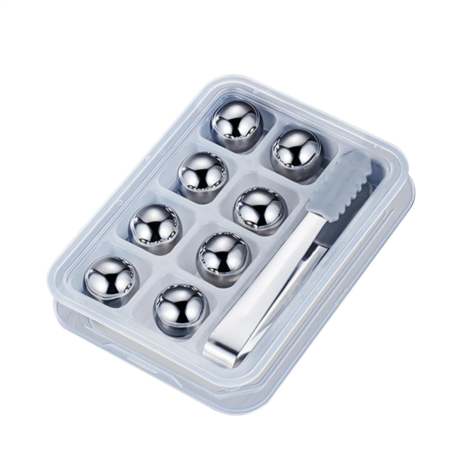Bolas de hielo de acero inoxidable, juego de 8 piezas con pinzas para enfriar bebidas y café
