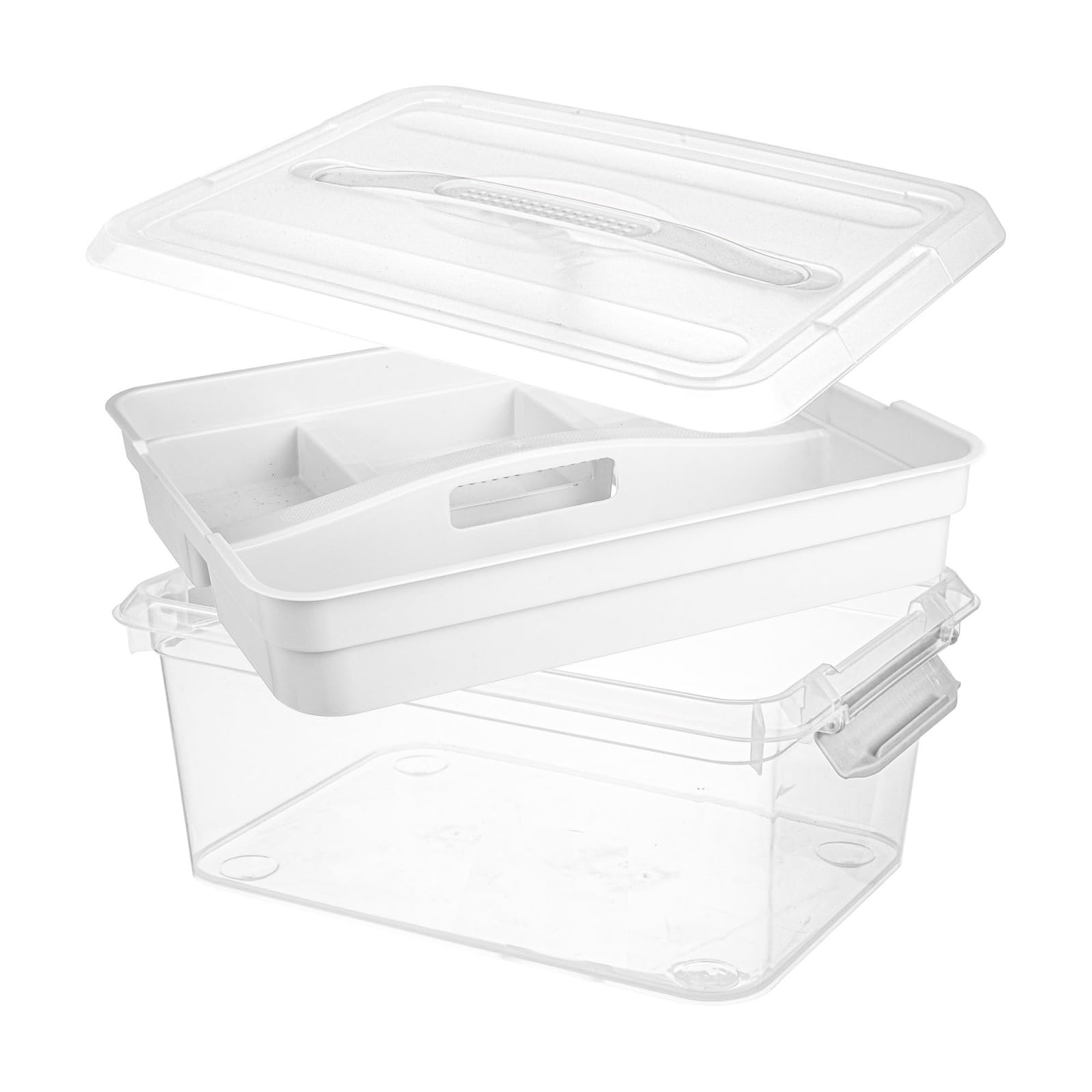 Chfeirno 20 QT Plastic Storage Box with Removable Tray, Portable Craft Organizers and Storage Bins with Lid, Clear Art Storage Container for Organizing Sewing, Crayon, Tool, Playdoh (White)