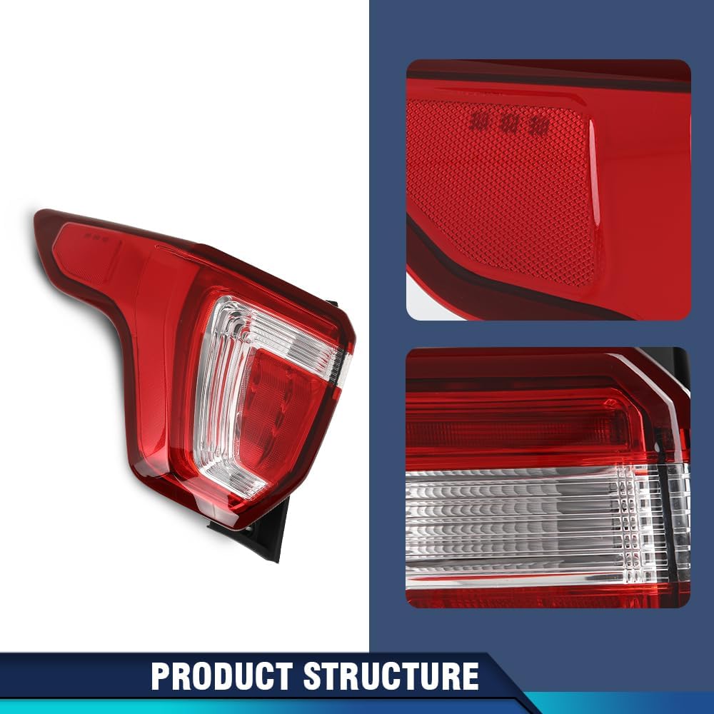 PIT66 Tail Lights Taillight Assembly Pair w/o Wiring Harness Compatible with Ford Explorer 2016-2019 Red & Clear Lens Driver & Passenger Side Rear Brake Lamp Luz Trasera