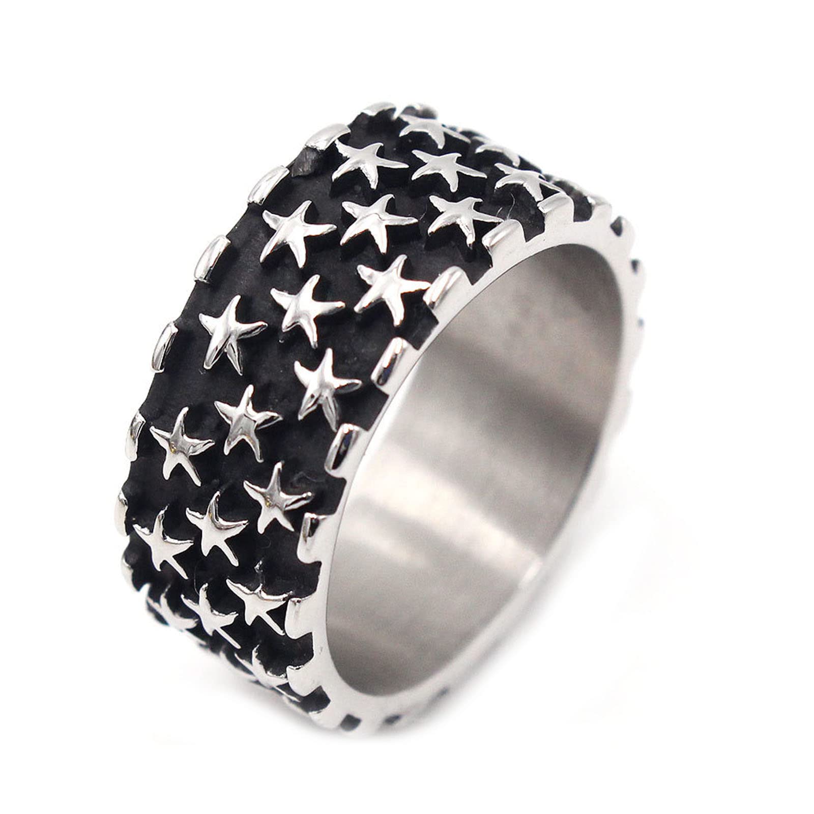 Anneau en acier dominant masculin avec étoiles bague vintage homme