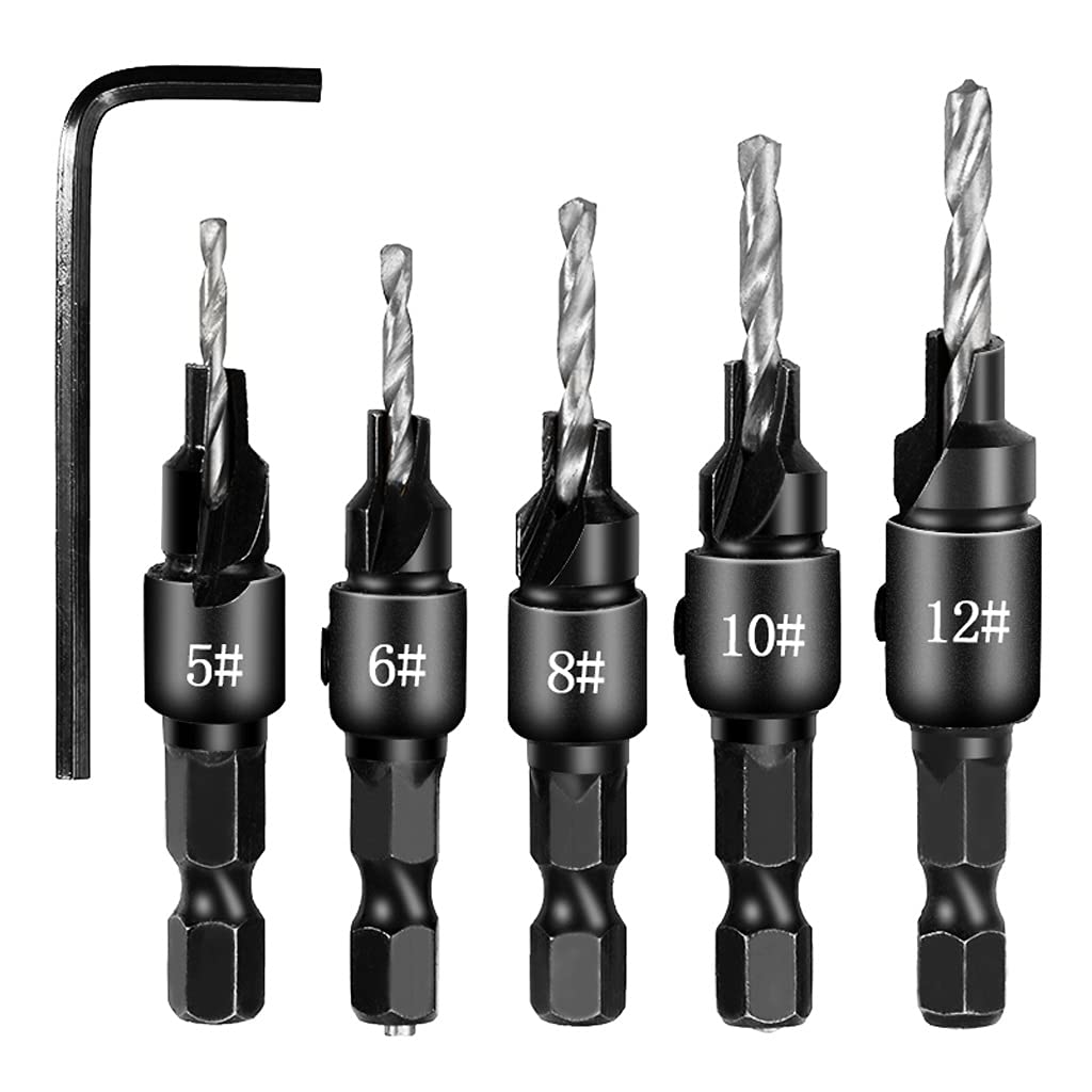 5X Drill Bit Countersink Wood Set Cordless Step Bits for Metal Woodworking #5#6#8#10#12