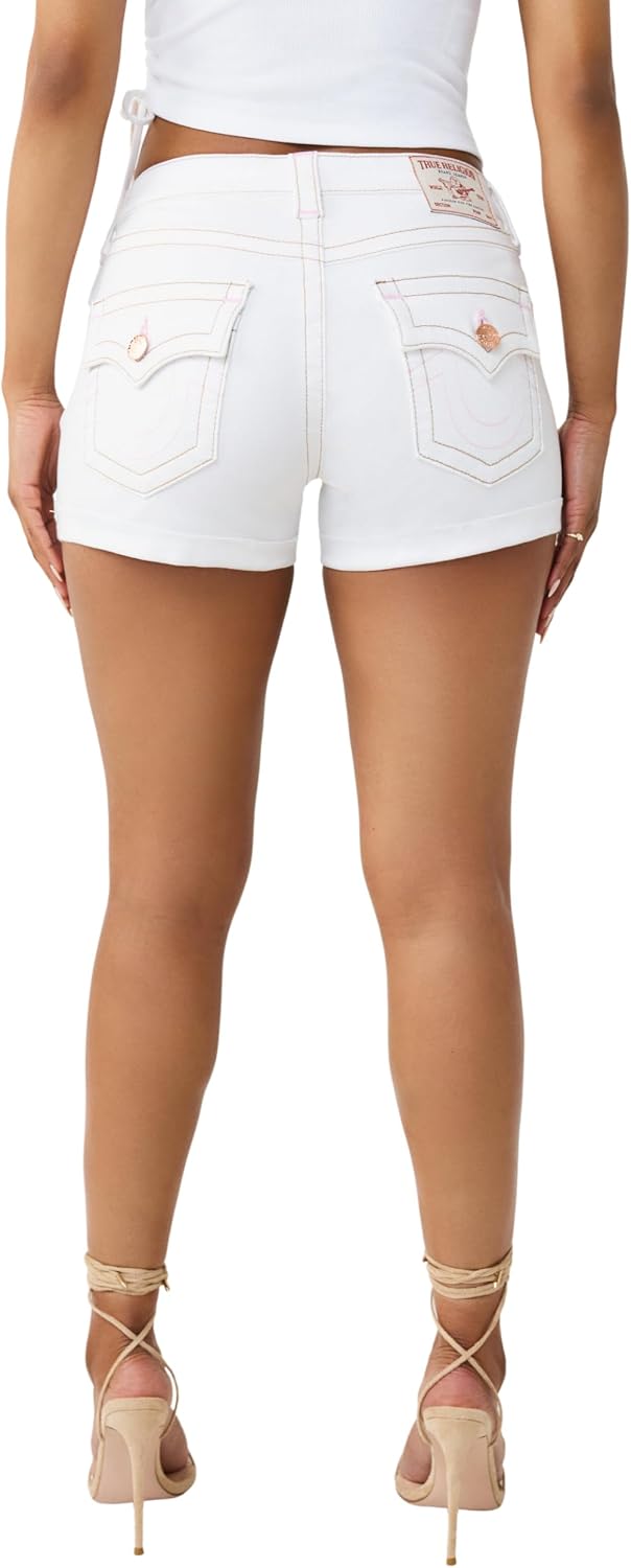 True Religion Women’s Jennie MR Short Flap Shorts – Cotton Blend, Stretch Fabric, Women’s Denim Shorts