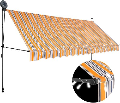Vista 16 de vidaXL Toldo de poliéster retráctil manual resistente a los rayos UV con luces LED de 98.4 pulgadas, ideal para ventana, terraza, balcón en blanco