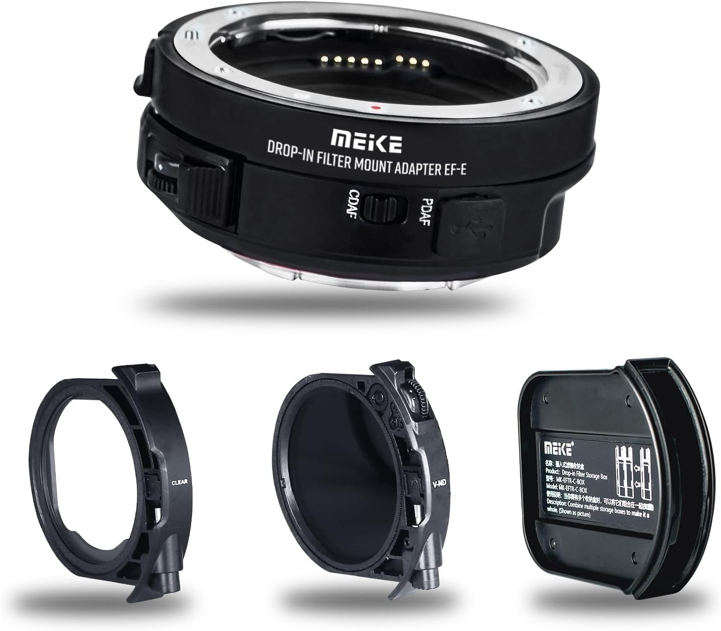 Meike MK-EFTE-C VND Metal Auto-Focus Mount Lens Adapter with Drop-in Variable ND and Clear UV Filters Converter for Canon EF/EF-S Lenses to Sony E Mount Cameras A9 A7III A7II A7 A7R3 A7R4