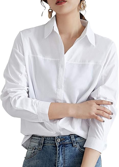 Amazon スイーヤ シャツ ブラウス レディース ワイシャツ シンプル 綿 長袖 おしゃれ 体型カバー 着痩せ フォーマル トップス カジュアル 無地 柔らか 上質 通勤 発表会 Ol 事務服 シャツ ブラウス 通販