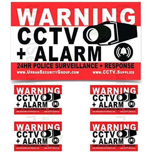 USG Set of Five Security Decals Stickers 5 x 3 Rectangle Easy to Read Design for Windows, Doors, Walls, Any Surface Durable Weatherproof Thick Vinyl with UV Laminate Warning CCTV Alarm
