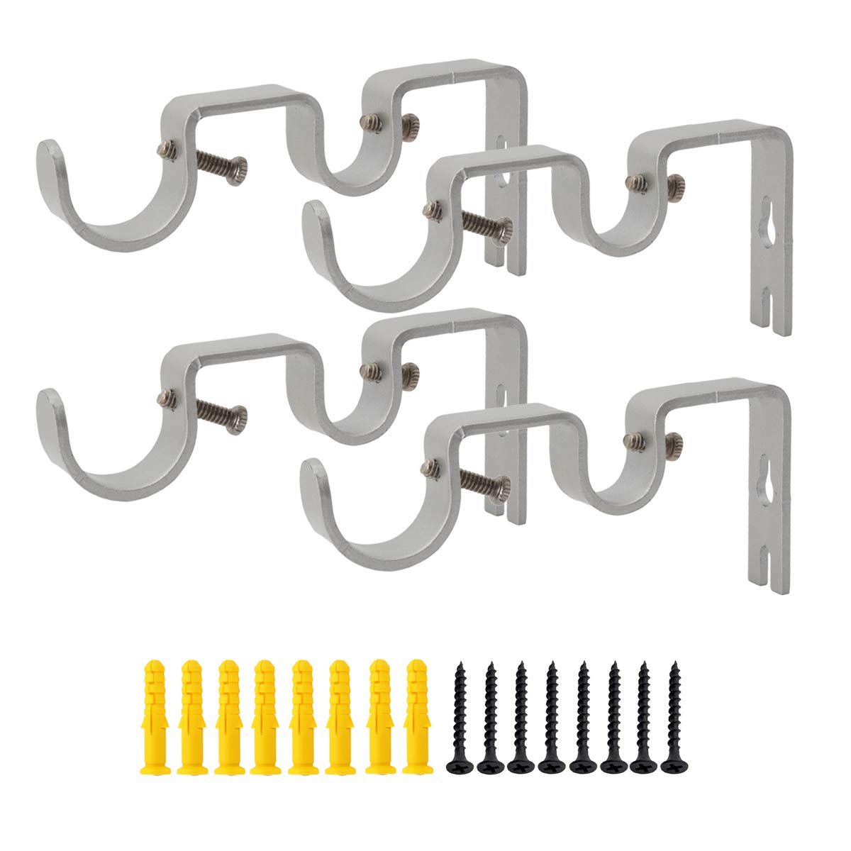 OVOV Double Curtain Rod Bracket 4 Pack Heavy Duty 1 and 5/8 Inch Curtain Rod Holders for Bedroom Living Room Silver