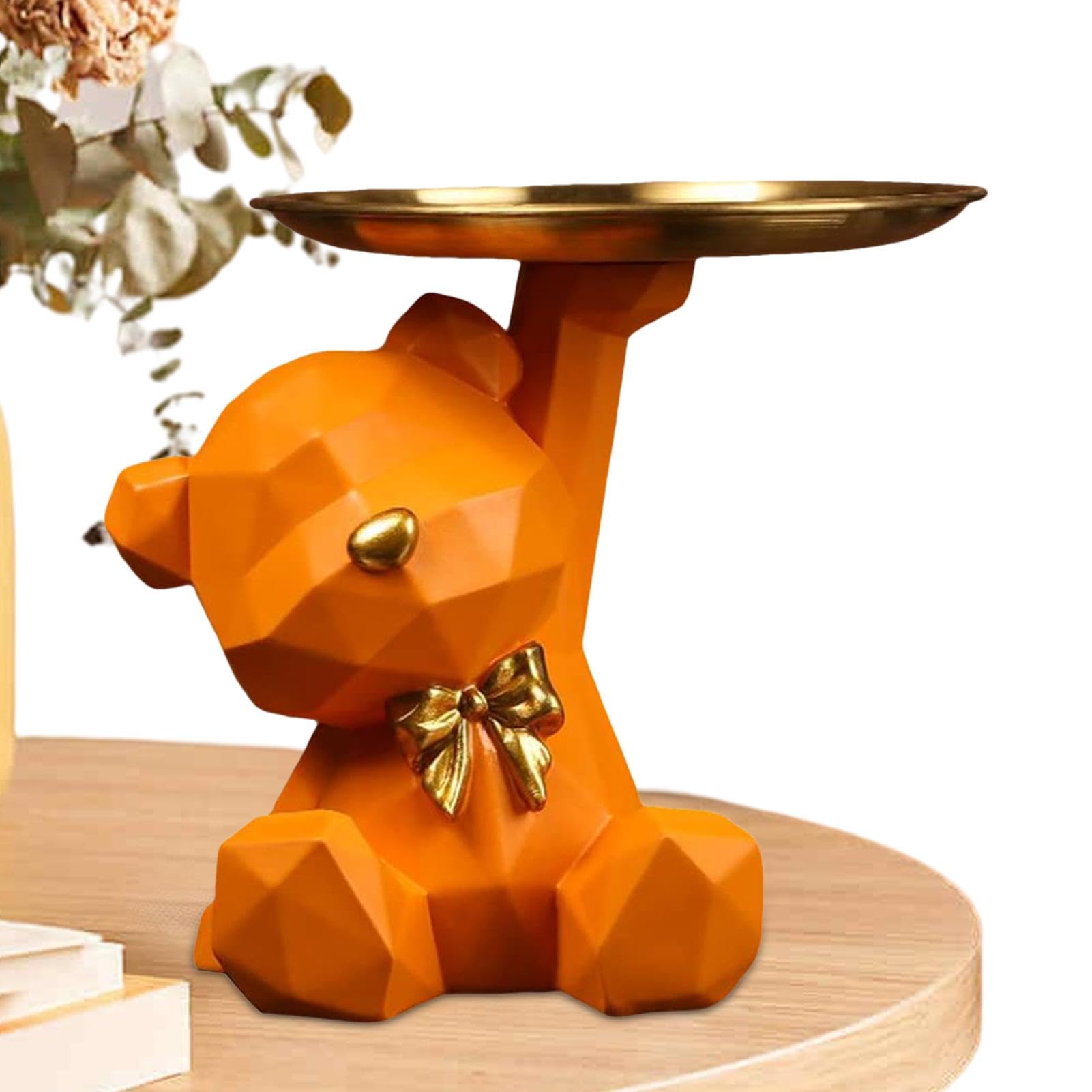 Amazon.co.jp: かわいいクマの収納トレイ像 -  置物オーナメントキーボウル、台座スタンドキャビン装飾|多機能樹脂製動物収納像、ホーム本棚装飾用 (ホワイト、 ピンク、オレンジ、グリーン) :  ホーム＆キッチン