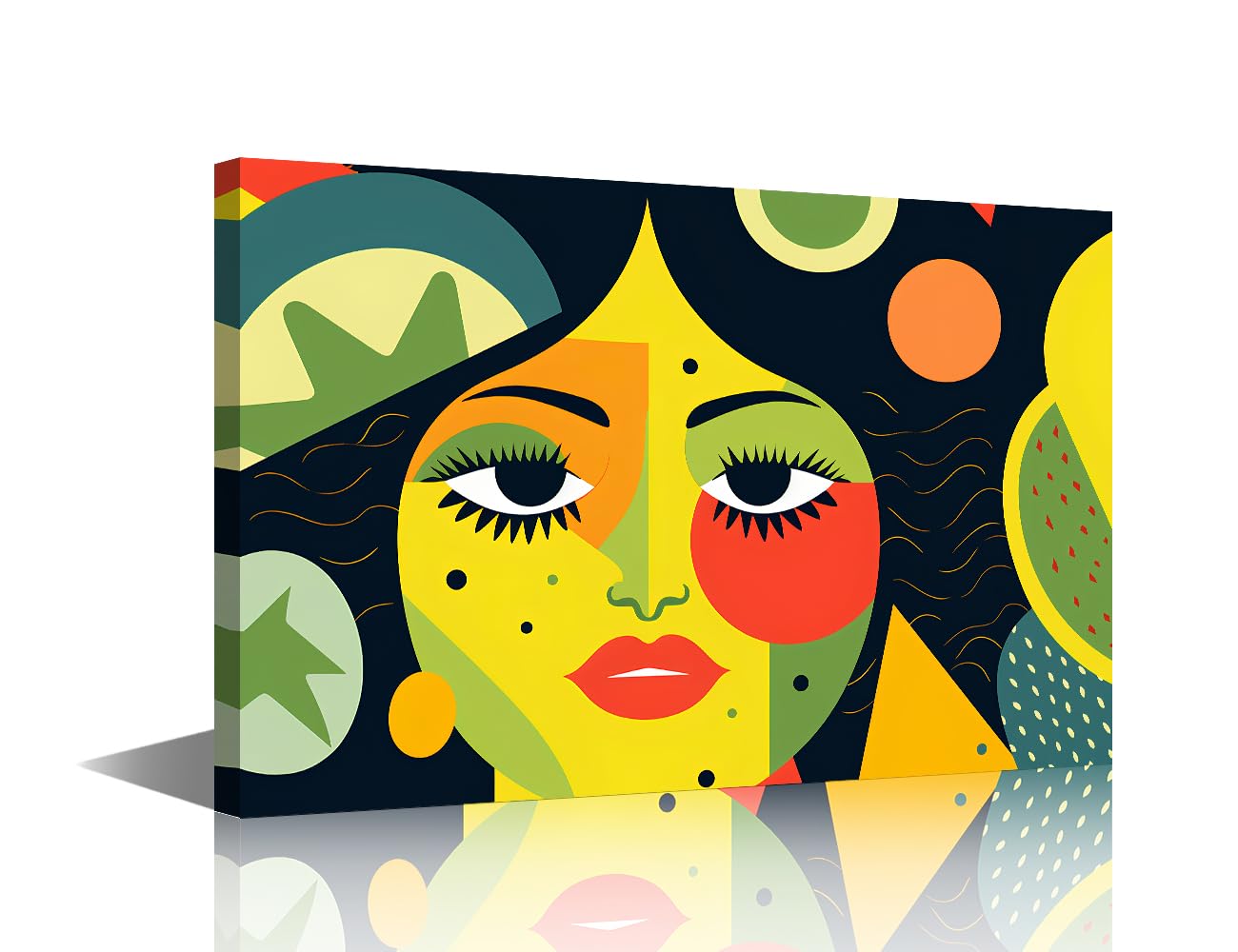 TISHIRON Seamless Pattern With Abstract Woman Face Wall Art Drawing Wall Art Decor Female Home Hanging Wall Art Decor for Kitchen Bathroom Living Room Framed Ready to Hang (12" Wx18 H)