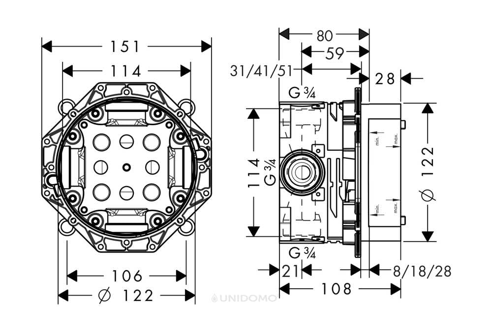 hansgrohe iBox universal - Corps d'encastrement compatible avec tous les sets de finition pour douche/baignoire et thermostatique de hansgrohe (installation encastrée) jusqu'en 2023, 01800180