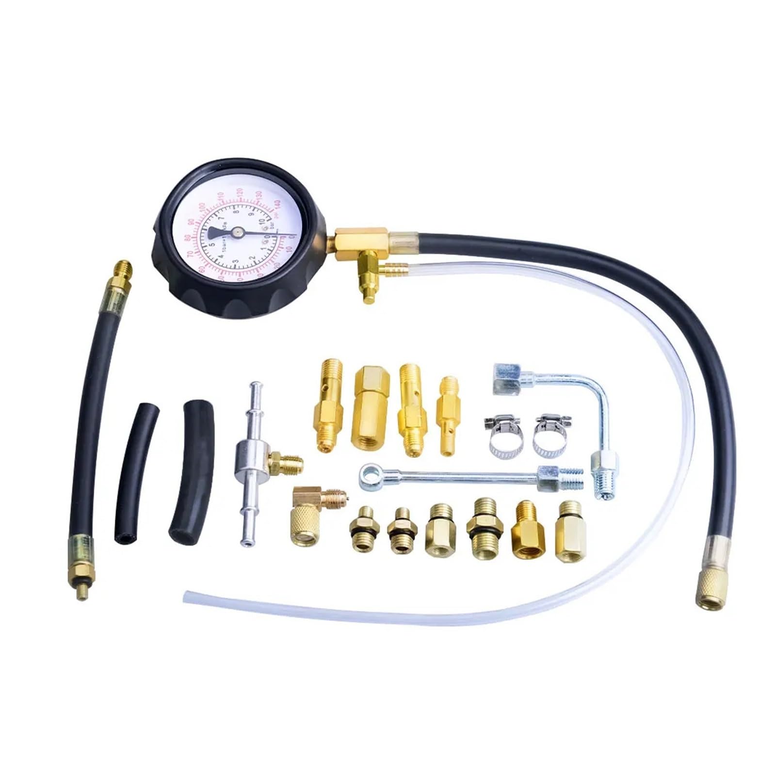 Auto 0~10Bar Sostituibile Compressione di Iniezione di Carburante Manometro Tester Kit di Strumenti con Valvola E Tubo di Scarico 0-140psi per Auto, Moto, Camion
