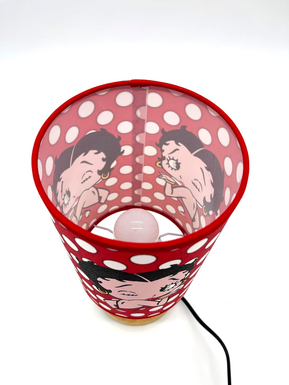 Table Lamp Betty Polka Dot Bedside Night Light Wood Base Room Decoration or Great Gift Ideas, TL-001