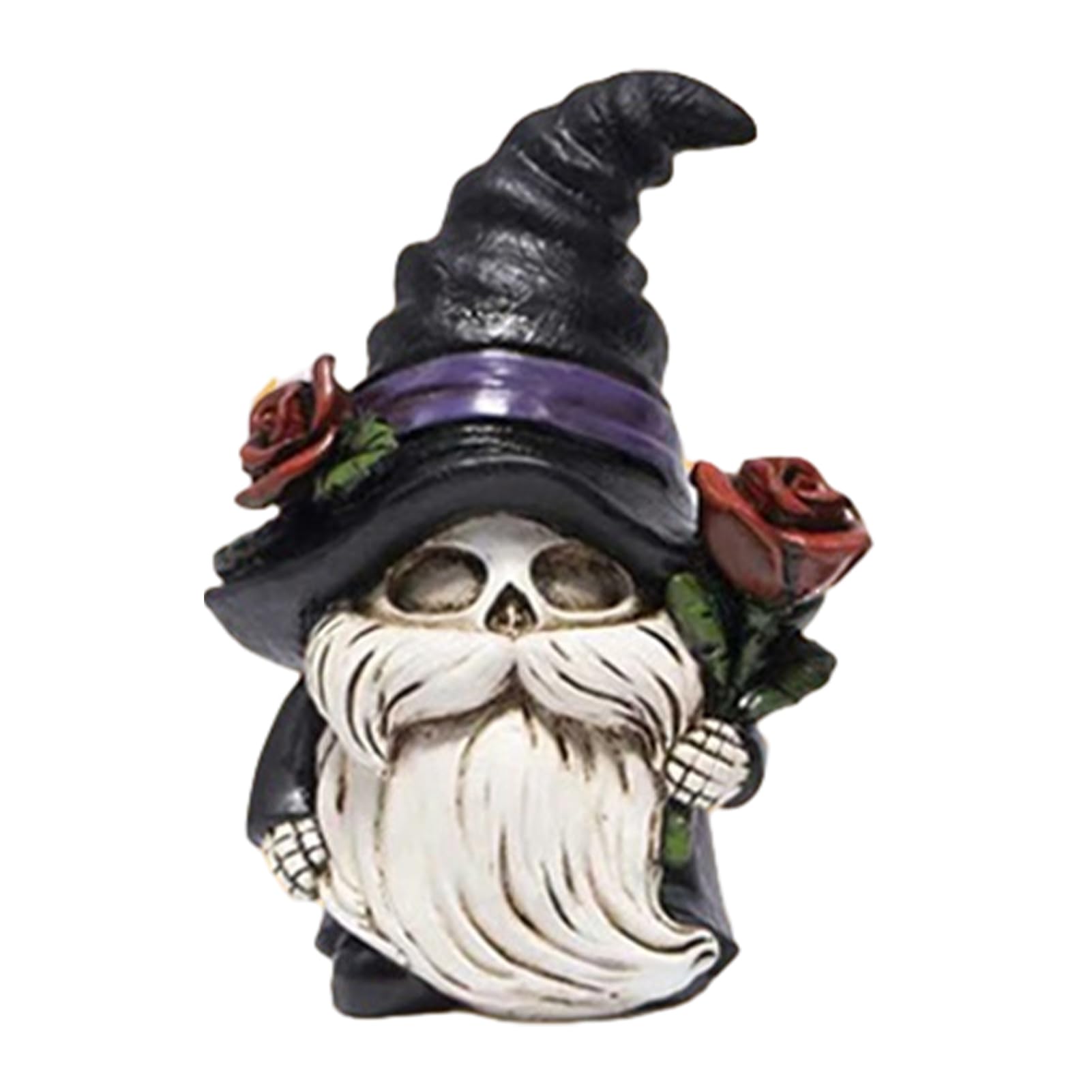 pidodou Halloween Skeleton Gnome Figurine Gothic Witch Hat Dwarf Statue Holding Rose Sculpture for Party Decoration Desktop Home Accessories [object Object]