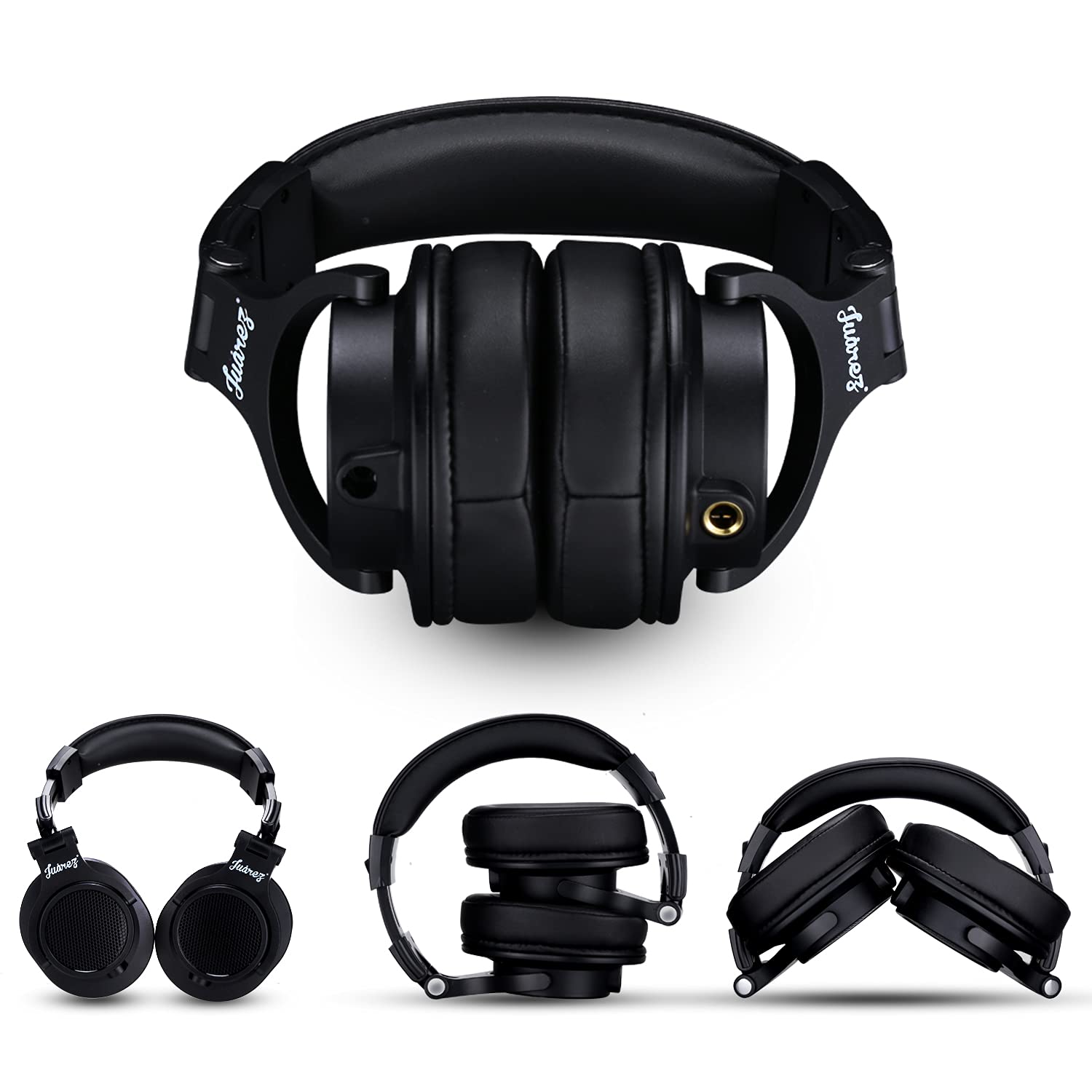 Juarez JRDJ400 Casque DJ filaire avec micro - Pilotes en néodyme de 40 mm, double jack 3,5 mm/6,35 mm, design pliable, câble enroulé et droit, Shareport, isolation du bruit, noir