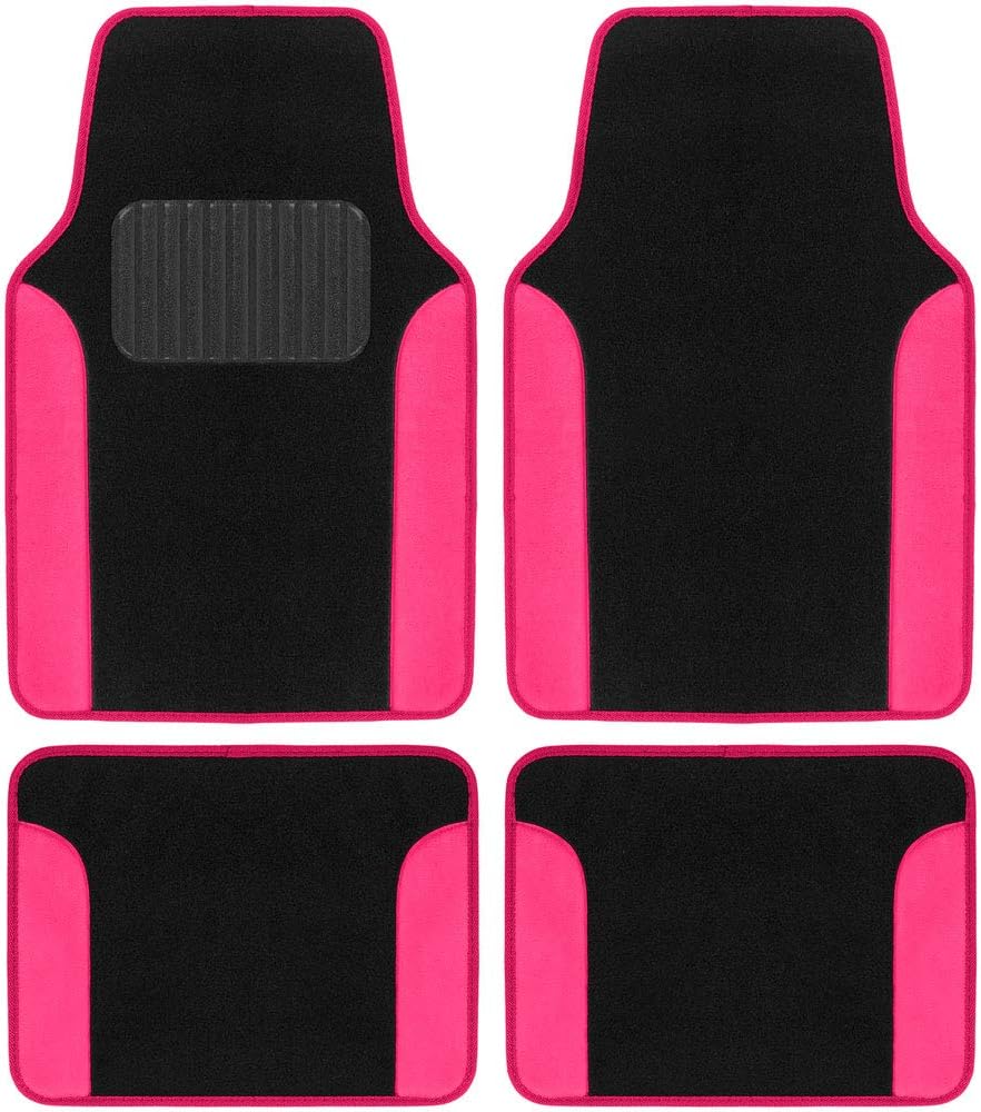 BDK Hot Pink Carpet - Two-Tone Faux Leather Automotive Floor Mats, Included Anti-Slip Features and Built-in Heel Pad, Stylish Floor Mats for Cars Truck Van SUV
