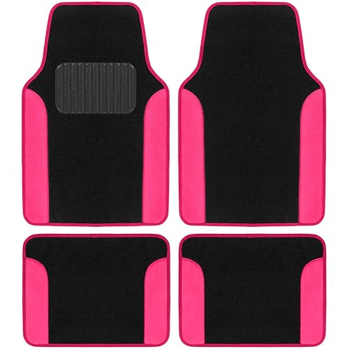BDK Hot Pink Carpet - Two-Tone Faux Leather Automotive Floor Mats, Included Anti-Slip Features and Built-in Heel Pad, Stylish Floor Mats for Cars Truck Van SUV
