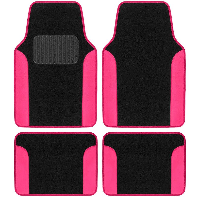 Tapete Automotivo Motor Trend BDK Hot Pink em Carpete Bicolor com Apoio de Calcanhar em Vinil PU, Encaixe Universal